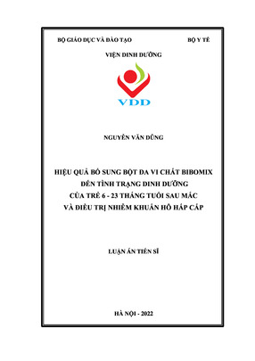 Hiệu Quả Bổ Sung Bột Đa Vi Chất Bibomix Đến Tình Trạng Dinh Dưỡng Của Trẻ 6-23 Tháng Tuổi Sau Mắc Và Điều Trị Nhiễm Khuẩn Hô Hấp Cấp