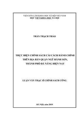 Thực Hiện Chính Sách Cải Cách Hành Chính Trên Địa Bàn Quận Ngũ Hành Sơn, Thành Phố Đà Nẵng Hiện Nay