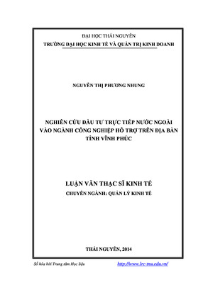 Nghiên Cứu Đầu Tư Trực Tiếp Nước Ngoài Vào Ngành Công Nghiệp Hỗ Trợ Trên Địa Bàn Tỉnh Vĩnh Phúc