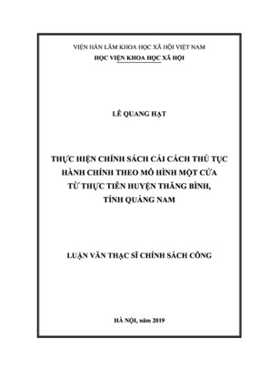 Thực Hiện Chính Sách Cải Cách Thủ Tục Hành Chính Theo Mô Hình Một Cửa Từ Thực Tiễn Huyện Thăng Bình, Tỉnh Quảng Nam