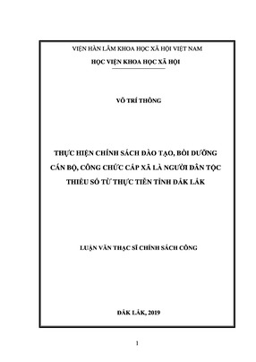 Thực Hiện Chính Sách Đào Tạo, Bồi Dưỡng Cán Bộ, Công Chức Cấp Xã Là Người Dân Tộc Thiểu Số Từ Thực Tiễn Tỉnh Đắk Lắk