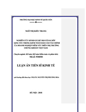 Nghiên Cứu Đánh Giá Rủi Ro Có Sai Sót Trọng Yếu Trong Kiểm Toán Bctc Của Doanh Nghiệp Niêm Yết Trên Thị Trường Chứng Khoán Việt Nam.