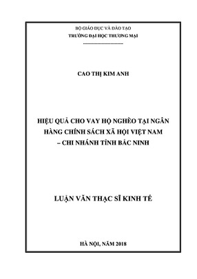 Hiệu Quả Cho Vay Hộ Nghèo Tại Ngân Hàng Chính Sách Xã Hội Việt Nam – Chi Nhánh Tỉnh Bắc Ninh