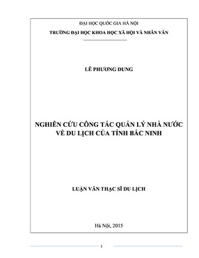 Nghiên Cứu Công Tác Quản Lý Nhà Nước Về Du Lịch Của Tỉnh Bắc Ninh