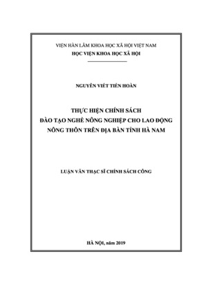 Thực Hiện Chính Sách Đào Tạo Nghề Nông Nghiệp Cho Lao Động Nông Thôn Trên Địa Bàn Tỉnh Hà Nam