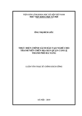 Thực Hiện Chính Sách Đào Tạo Nghề Cho Thanh Niên Trên Địa Bàn Quận Cẩm Lệ, Thành Phố Đà Nẵng