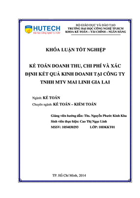 Kế Toán Doanh Thu, Chi Phí Và Xác Định Kết Quả Kinh Doanh Tại Công Ty Tnhh Mtv Mai Linh Gia Lai