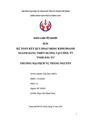 Kế Toán Kết Quả Hoạt Động Kinh Doanh Ngành Hàng Thiên Hương Tại Công Ty Tnhh Đầu Tư Thương Mại Dịch Vụ Thắng Nguyễn