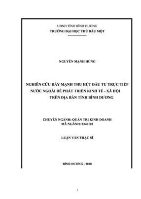 Nghiên Cứu Đẩy Mạnh Thu Hút Đầu Tư Trực Tiếp Nước Ngoài Để Phát Triển Kinh Tế - Xã Hội Trên Địa Bàn Tỉnh Bình Dương