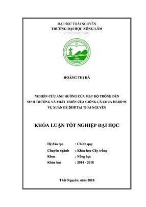 Nghiên Cứu Ảnh Hưởng Của Mật Độ Trồng Đến Sinh Trưởng Và Phát Triển Của Giống Cà Chua Hero 95 Vụ Xuân Hè 2018 Tại Thái Nguyên