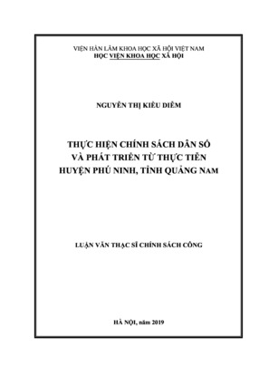Thực Hiện Chính Sách Dân Số Và Phát Triển Từ Thực Tiễn Huyện Phú Ninh, Tỉnh Quảng Nam