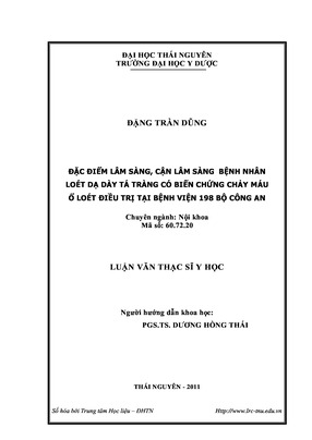 Đặc Điểm Lâm Sàng, Cận Lâm Sàng Bệnh Nhân Loét Dạ Dày Tá Tràng Có Biến Chứng Chảy Máu Ổ Loét Điều Trị Tại Bệnh Viện 198 Bộ Công An