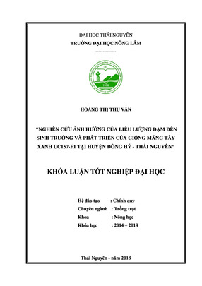 Nghiên Cứu Ảnh Hưởng Của Liệu Lượng Đạm Đến Sinh Trưởng Và Phát Triển Của Giống Măng Tây Xanh Uc157 - F1 Tại Huyện Đồng Hỷ, Tỉnh Thái Nguyên