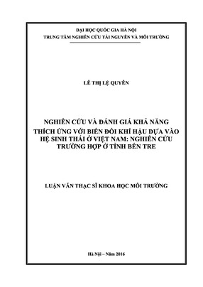 Nghiên Cứu Và Đánh Giá Khả Năng Thích Ứng Với Biến Đổi Khí Hậu Dựa Vào Hệ Sinh Thái Ở Việt Nam Nghiên Cứu Trường Hợp Ở Tỉnh Bến Tre