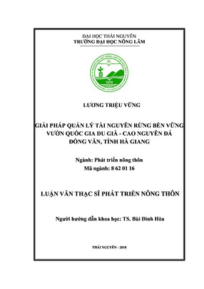 Giải Pháp Quản Lý Bền Vững Tài Nguyên Rừng Vườn Quốc Gia Du Già - Cao Nguyên Đá Đồng Văn, Hà Giang