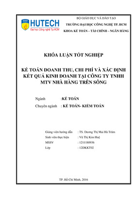 Kế Toán Doanh Thu, Chi Phí Và Xác Định Kết Quả Kinh Doanh Tại Công Ty Tnhh Mtv Nhà Hàng Trên Sông