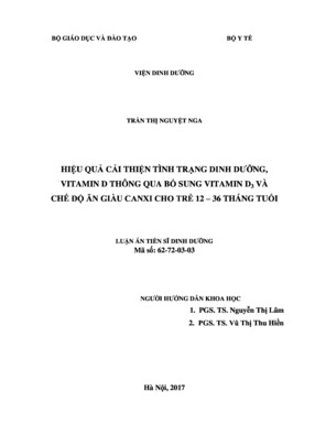 Hiệu Quả Cải Thiện Tình Trạng Dinh Dưỡng, Vitamin D Thông Qua Bổ Sung Vitamin D3 Và Chế Độ Ăn Giàu Canxi Cho Trẻ 12 – 36 Tháng Tuổi