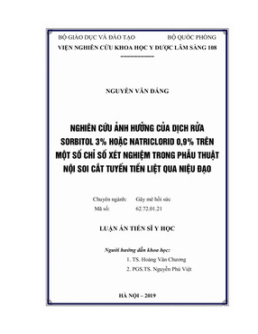 Nghiên Cứu Ảnh Hưởng Của Dịch Rửa Sorbitol 3% Hoặc Natriclorid 0,9% Trên Một Số Chỉ Số Xét Nghiệm Trong Phẫu Thuật Nội Soi Cắt Tuyến Tiền Liệt Qua Niệu Đạo