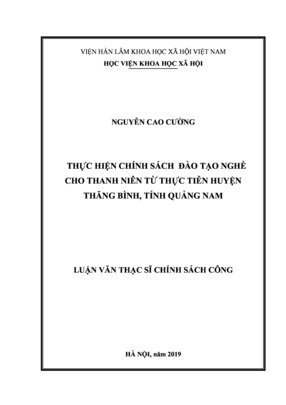 Thực Hiện Chính Sách Đào Tạo Nghề Cho Thanh Niên Từ Thực Tiễn Huyện Thăng Bình, Tỉnh Quảng Nam