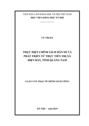 Thực Hiện Chính Sách Dân Số Và Phát Triển Từ Thực Tiễn Thị Xã Điện Bàn, Tỉnh Quảng Nam