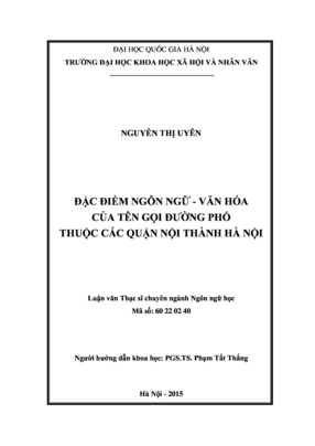 Đặc Điểm Ngôn Ngữ - Văn Hóa Của Tên Gọi Đường Phố Thuộc Các Quận Nội Thành Hà Nội