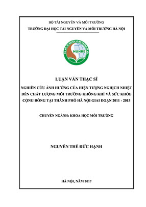 Nghiên Cứu Ảnh Hưởng Của Hiện Tượng Nghịch Nhiệt Đến Chất Lượng Môi Trường Không Khí Và Sức Khỏe Cộng Đồng Tại Thành Phố Hà Nội Giai Đoạn 2011-2015