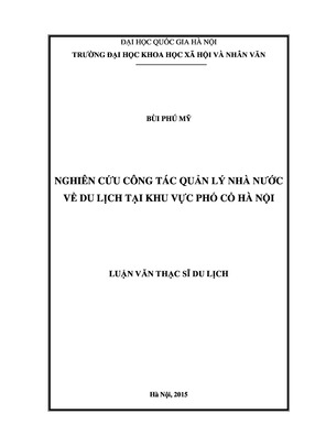 Nghiên Cứu Công Tác Quản Lý Nhà Nước Về Du Lịch Ở Khu Vực Phố Cổ Hà Nội