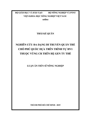 Nghiên Cứu Đa Dạng Di Truyền Quần Thể Chó Phú Quốc Dựa Trên Trình Tự Hv1 Thuộc Vùng Cr Trên Hệ Gen Ty Thể