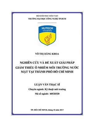 Nghiên Cứu Và Đề Xuất Giải Pháp Giảm Thiểu Ô Nhiễm Môi Trường Nước Mặt Tại Thành Phố Hồ Chí Minh