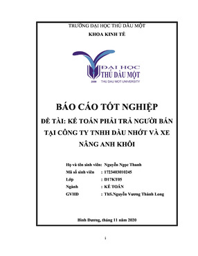 Kế Toán Phải Trả Người Bán Tại Công Ty Tnhh Dầu Nhớt Và Xe Nâng Anh Khôi