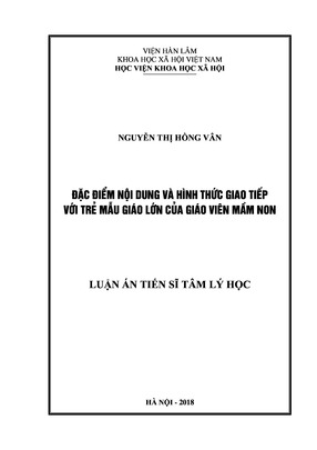 Đặc Điểm Nội Dung Và Hình Thức Giao Tiếp Với Trẻ Mẫu Giáo Lớn Của Giáo Viên Mầm Non