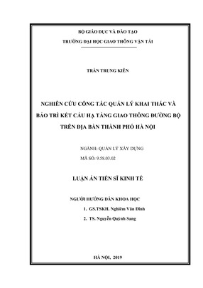 Nghiên Cứu Công Tác Quản Lý Khai Thác Và Bảo Trì Kết Cấu Hạ Tầng Giao Thông Đường Bộ Trên Địa Bàn Thành Phố Hà Nội