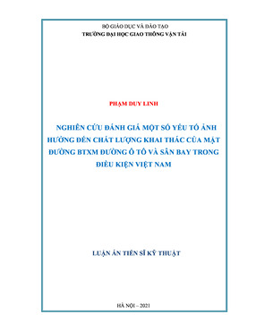 Nghiên Cứu Đánh Giá Một Số Yếu Tố Ảnh Hưởng Đến Chất Lượng Khai Thác Của Mặt Đường Btxm Đường Ô Tô Và Sân Bay Trong Điều Kiện Việt Nam