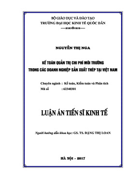 Kế Toán Quản Trị Chi Phí Môi Trường Trong Các Doanh Nghiệp Sản Xuất Thép Tại Việt Nam