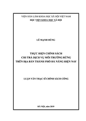 Thực Hiện Chính Sách Chi Trả Dịch Vụ Môi Trường Rừng Trên Địa Bàn Thành Phố Đà Nẵng Hiện Nay