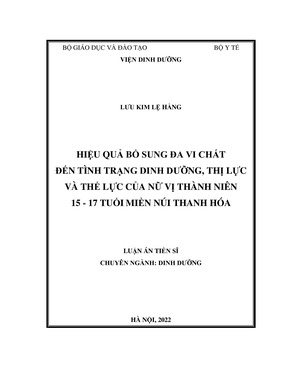 Hiệu Quả Bổ Sung Đa Vi Chất Đến Tình Trạng Dinh Dưỡng, Thị Lực Và Thể Lực Của Nữ Vị Thành Niên 15 - 17 Tuổi Miền Núi Thanh Hóa