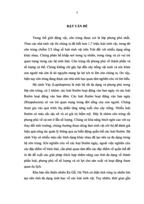 Nghiên Cứu Đa Dạng Côn Trùng Thuộc Bộ Cánh Cứng Vảy Hoạt Động Vào Ban Ngày (Rhopalocera) Và Đề Xuất Quản Lý Tại Khu Bảo Tồn Thiên Nhiên Kẻ Gỗ, Hà Tĩnh