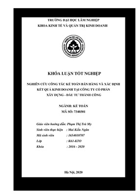 Nghiên Cứu Công Tác Kế Toán Bán Hàng Và Xác Định Kết Quả Kinh Doanh Tại Công Ty Cổ Phần Xây Dựng – Đầu Tư Thành Công