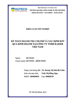 Kế Toán Doanh Thu, Chi Phí Và Xác Định Kết Quả Kinh Doanh Tại Công Ty Tnhh Kaiser Việt Nam