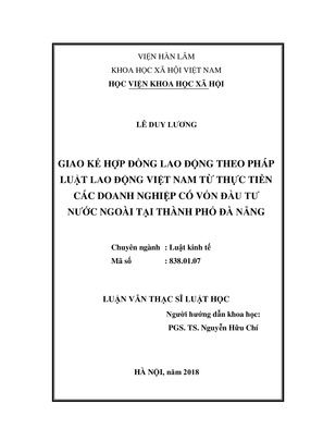 Giao Kết Hợp Đồng Lao Động Theo Pháp Luật Lao Động Việt Nam Từ Thực Tiển Các Doanh Nghiệp Có Vốn Đầu Tư Nước Ngoài Tại Thành Phố Đà Nẵng